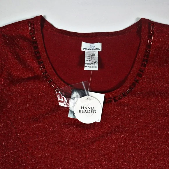 Jaclyn Smith NWT Red Metallic Beaded Top Stretch Size Small - Picture 5 of 8